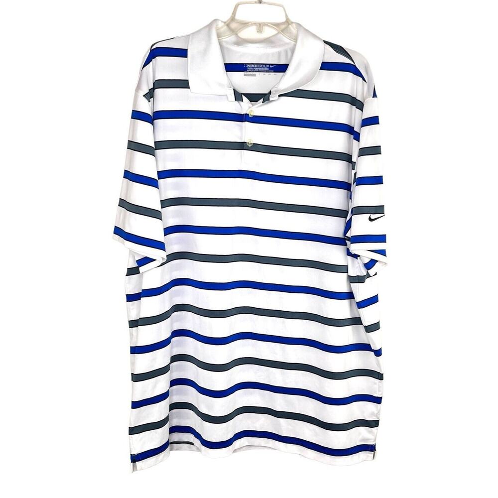 Nike Golf Tour Performance Dri-Fit Polo White Blue‎ Gray Stripes Men's Size XXL